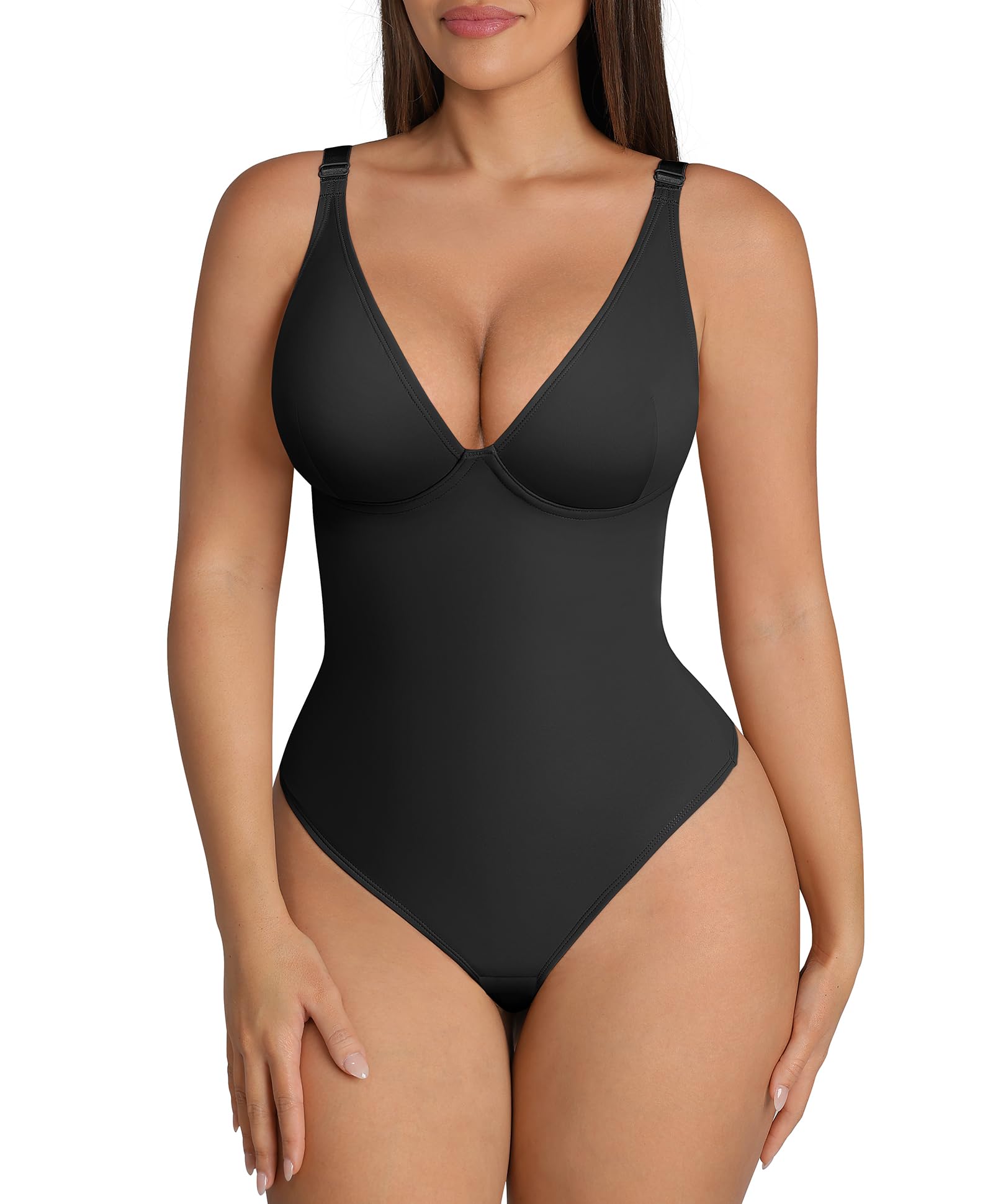 FeelinGirl Shapewear Bodysuits for Women Tummy Control Body Suits Deep V Neck Thong Body Shaper Going Out Tank Tops
