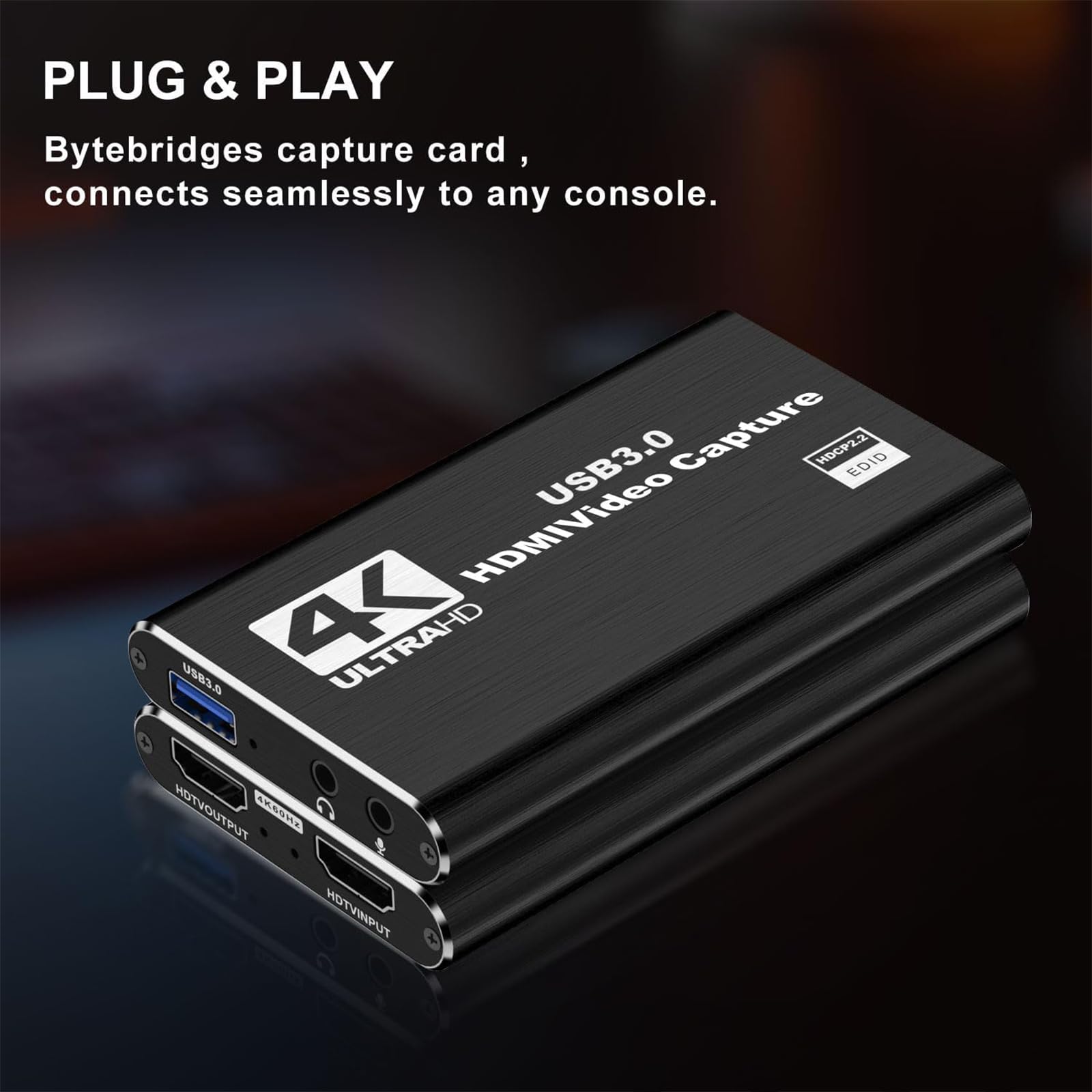 Tarjeta de Captura 4K HDMI para Transmisión, Captura Full HD 1080P Tarjeta de Captura de Audio y Video USB 3,0 para Dispositivo Grabador de Video para Grabación de Juegos, Plug and Play