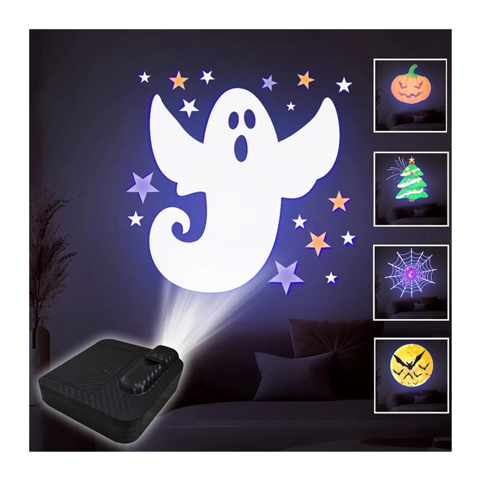 Proyector de Halloween, Proyector Led de Halloween, luz nocturna, Calavera, fantasma, proyecto de Navidad, lámpara de pared de fondo, decoración for fiesta de dormitorio, foto Prop(Style A)