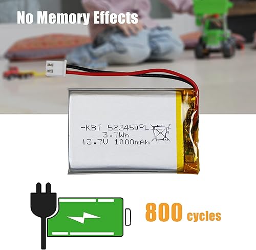 Miniatura 3 de Batería de polímero de litio KBT 3.7V 1000mAh 523450 Baterías de repuesto de iones de litio recargables Lipo con conector PH 2.54 JST, conector