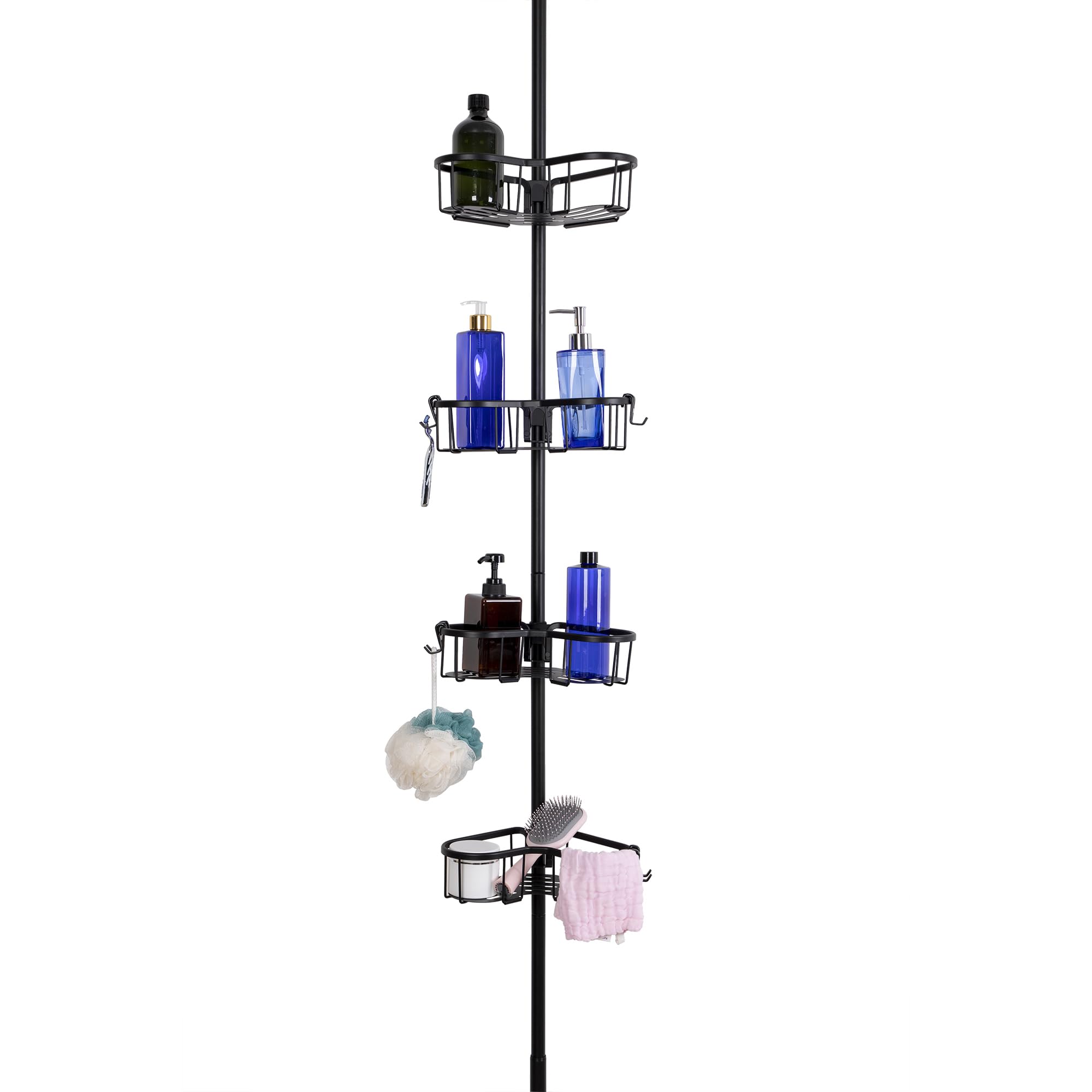 Utopia Alley Flat Shelf Tension Rod Shower Organizer - Rustproof Corner Shower Caddy with 4 Adjustable Shelves -