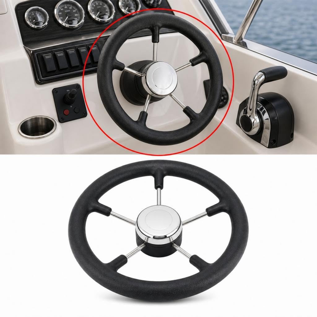 Volante Barca Ergonomico Universale Inox Sterzo Presa Antiscivolo Sistemazione Facile Stabilità Navigazione Adatto a Yacht Imbarcazioni, 32.5 Centimetri