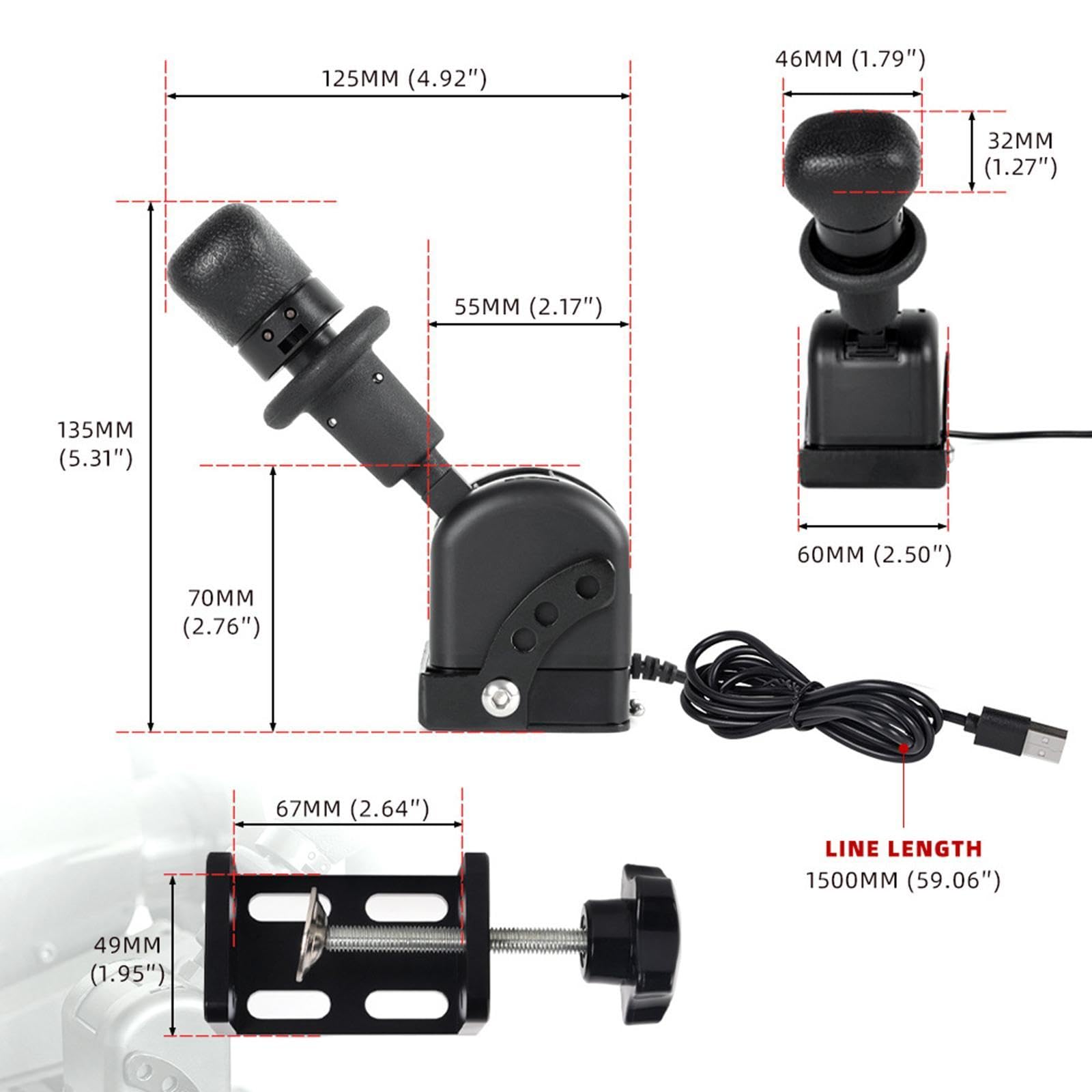 USB Handbremse für PC Race Game Simulator Gaming Zubehör mit Befestigungsclip Kompatibel mit G27 G29