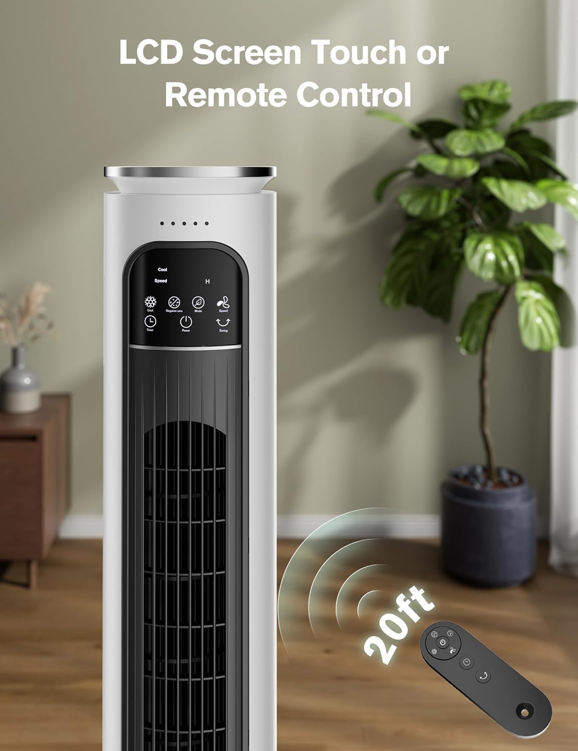 Windowless Portable Air Conditioners, 37’’ Evaporative Air Cooler w/Remote, Cooling Tower Fan, 2.5L Water Tank & Ice Packs, 12H Auto-off, 70° Oscillating, Ultra-Quiet Standing Fan For HomeOffice,White