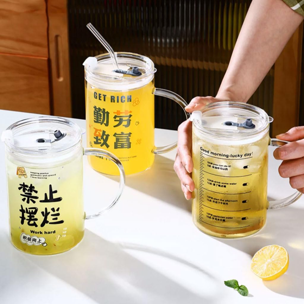 Exquisite Personalized Glass Cup with Straw and lid Home Office Drinking Glasses Tea Mug ice Coffee Glasses Juice Cup 1000ml/35.2oz Practical