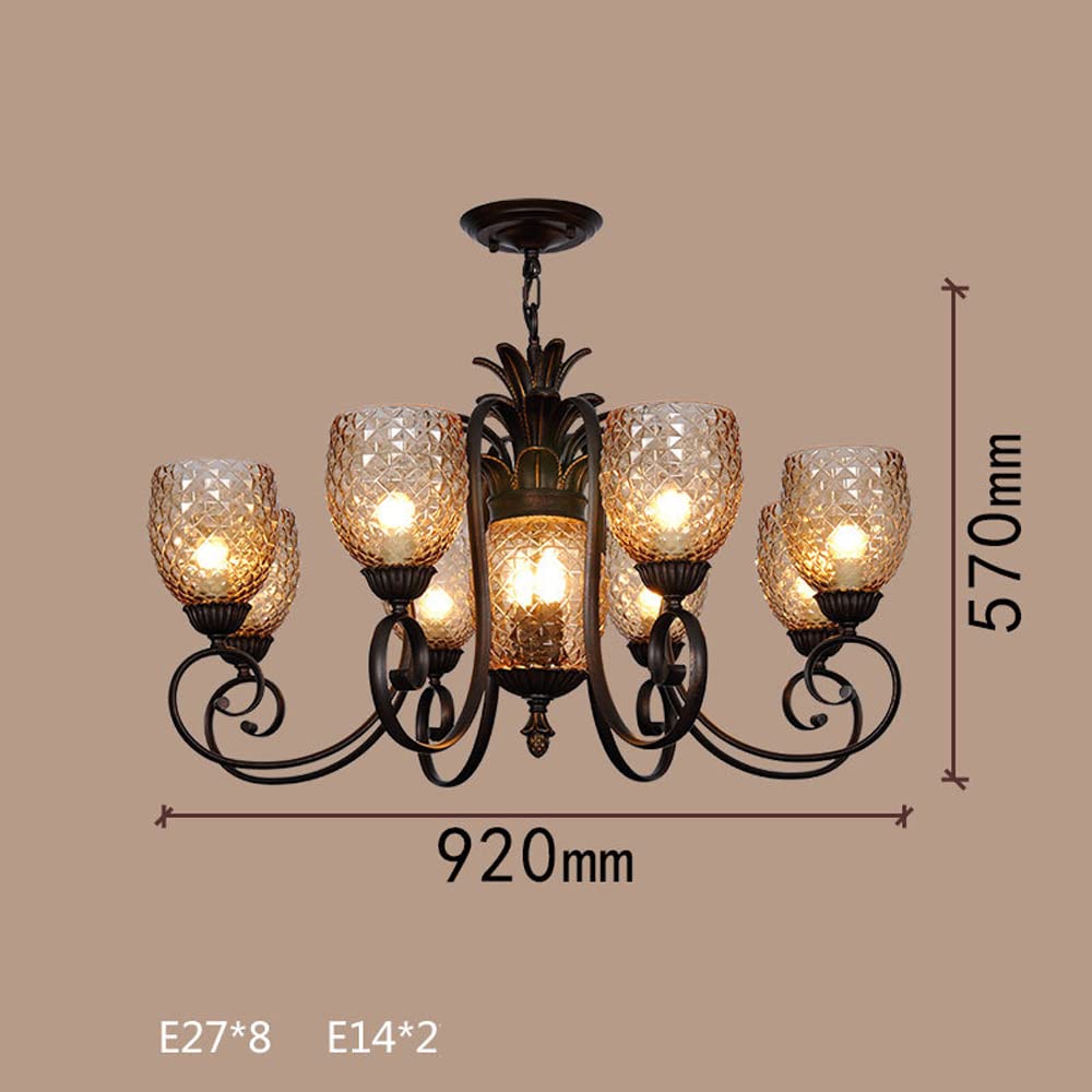 Żyrandol 8 głów Tradycyjny salon Ananasowy żyrandol Wisząca lampa na werandę Kształt ananasa Oświetlenie wiszące Oprawy dekoracyjne żywiczne Retro Balkon Jadalnia Bar Corri