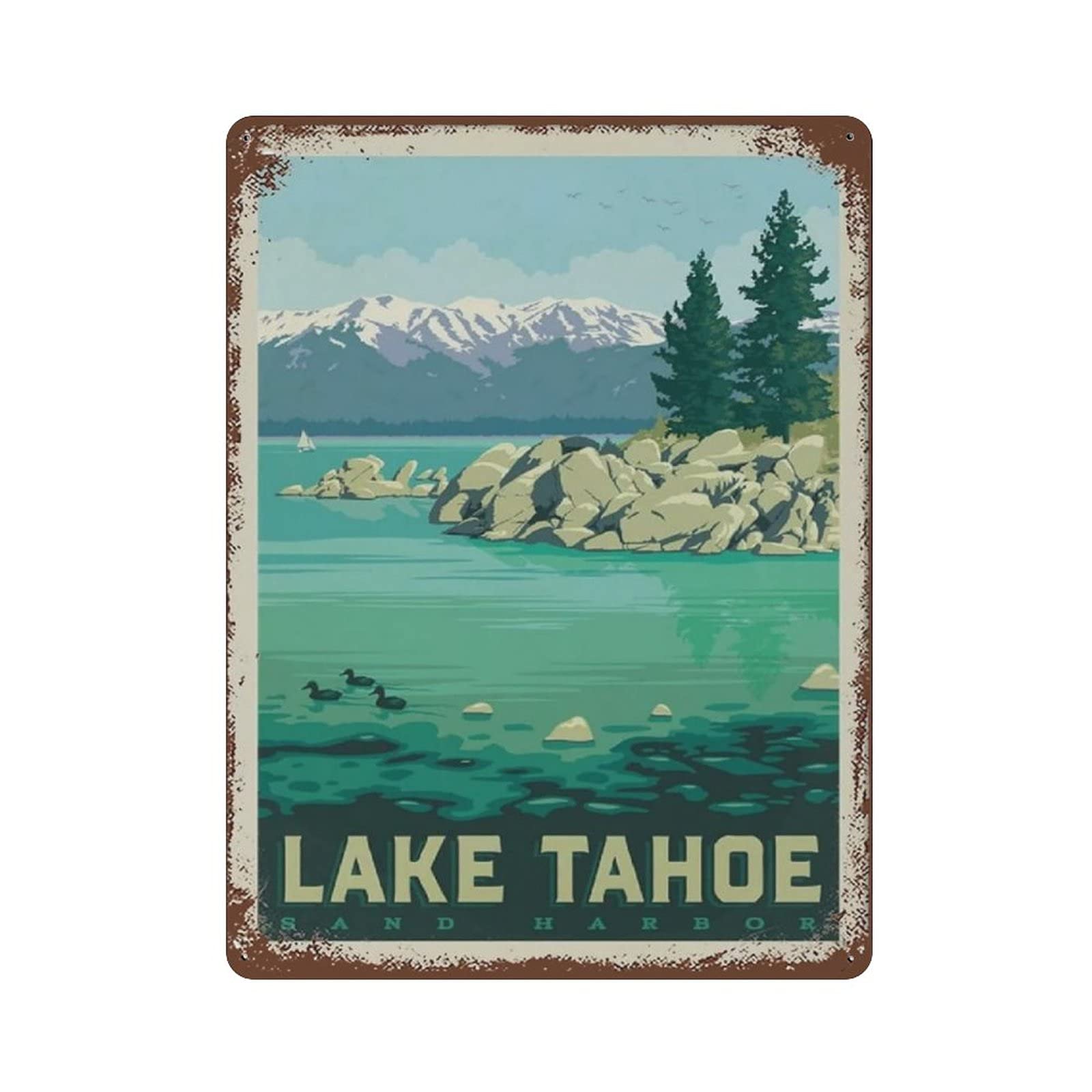 Metal Tin Sign Lake Tahoe Retro Trave Vintage Tin Poster Metal Sign Wall Decoration Country Kitchen Home Garage Decor 16"x12"