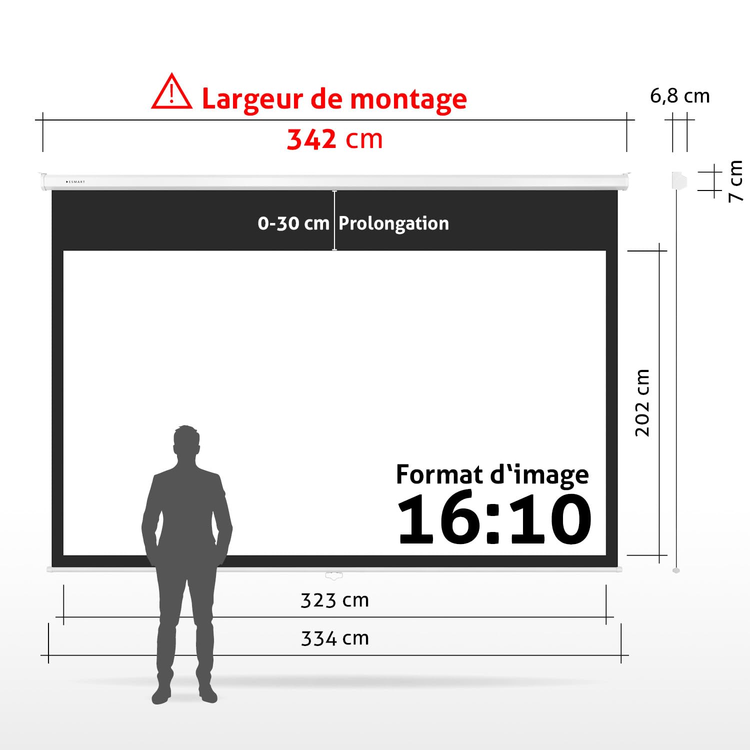 ESMART Professionnel MIROLO Écran de Projection Manuel 342 cm Image 323 x 202 cm (150") 16:10 | Écran de projecteur Home cinéma écran Rollo LCD LED