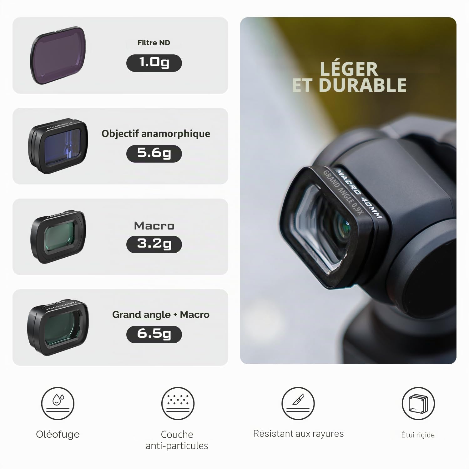 FREEWELL Kit d'objectifs Macro 2 en 1 40 mm et Grand Angle 0,9X pour Pocket 4/3 – Comprend Un Objectif anamorphique 1.1x, ND8/ND32/ND128 – Essentiels pour la Photographie cinématographique et la