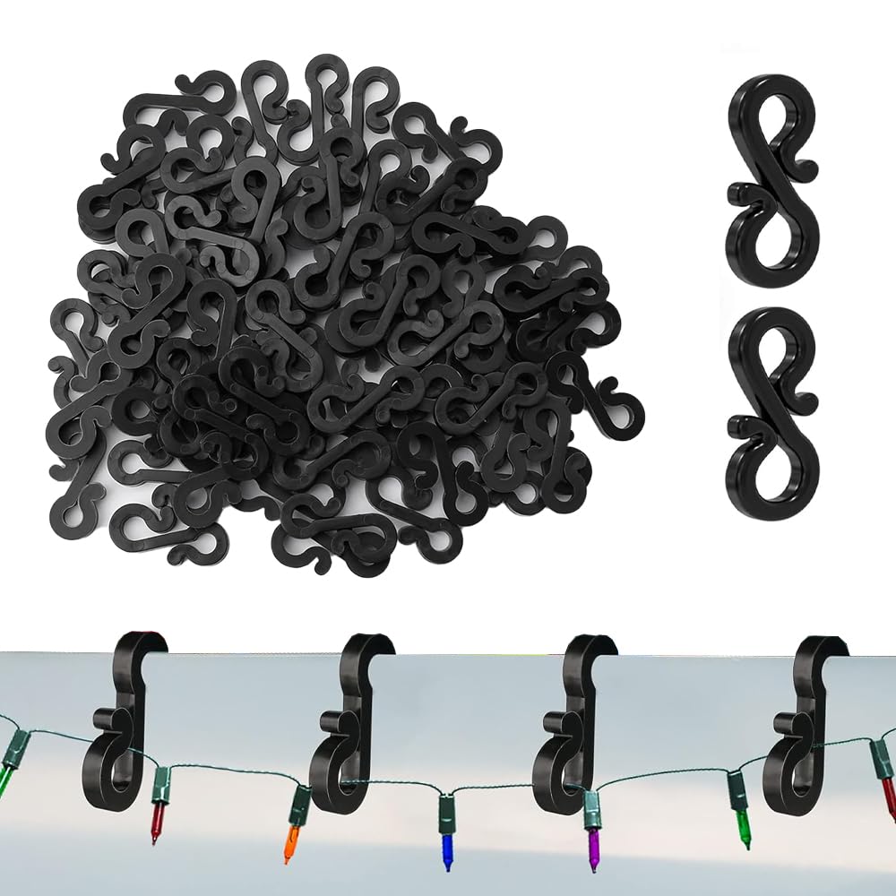 ANGIX 25 x S Shaped Gutter Hooks, Weatherproof & Reusable Mini Plastic Gutter Hanging Hooks/Clips Hangers for Outdoor Rope Christmas Xmas Icicle Fairy String Lights Decorations - Black