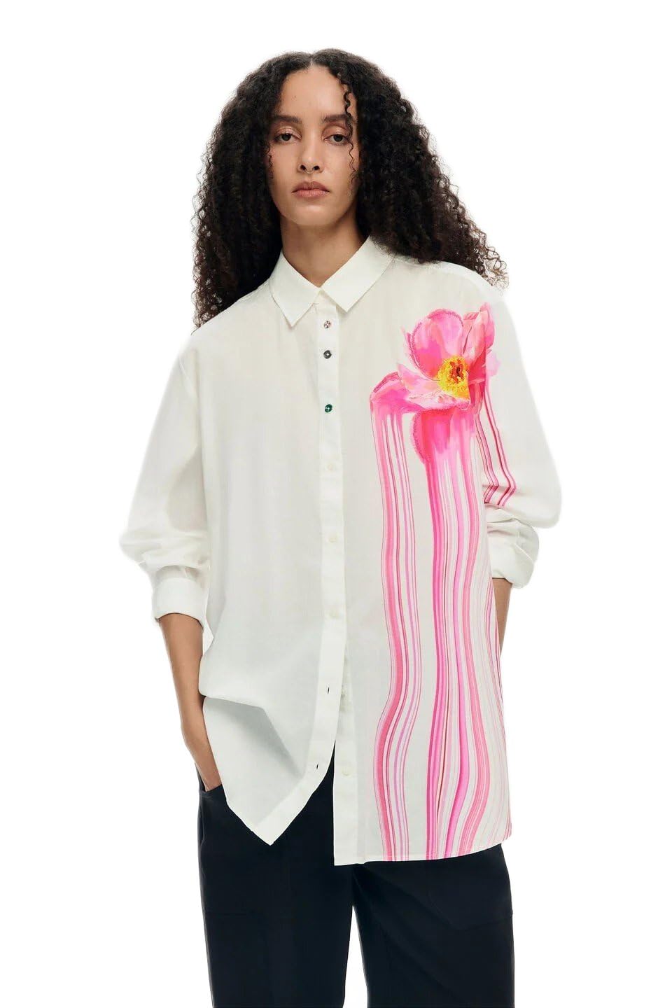 Desigual Oversized Large Flower Print Shirt Style Gloss 26SWCW18 White