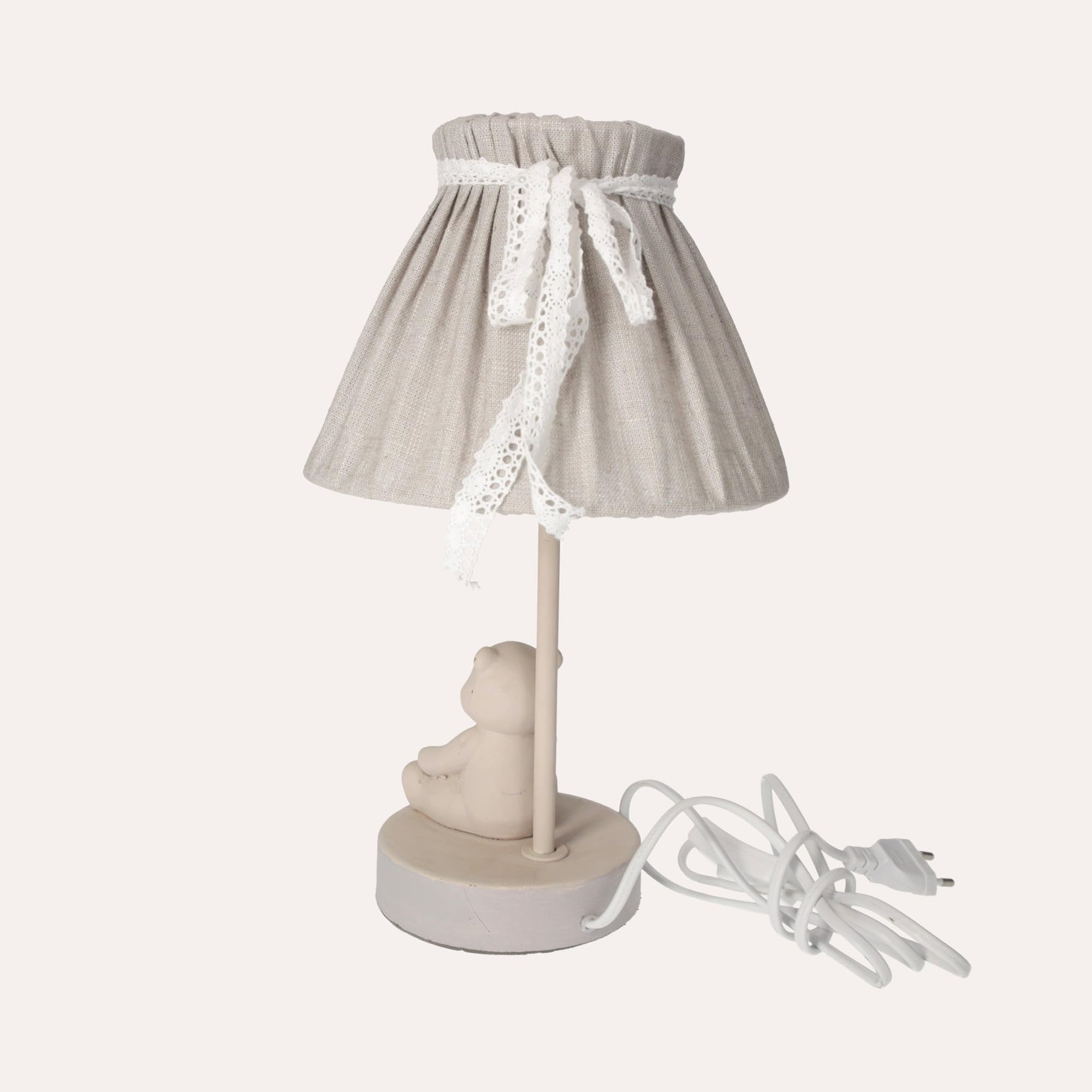 Keyhomestore ?Lampada da Tavolo con Orsetto in Legno Stile Rustico – Abat Jour Comodino Altezza 60 cm con Paralume Beige in Tessuto – Luce Decorativa per Camera da Letto, Salotto o Cameretta