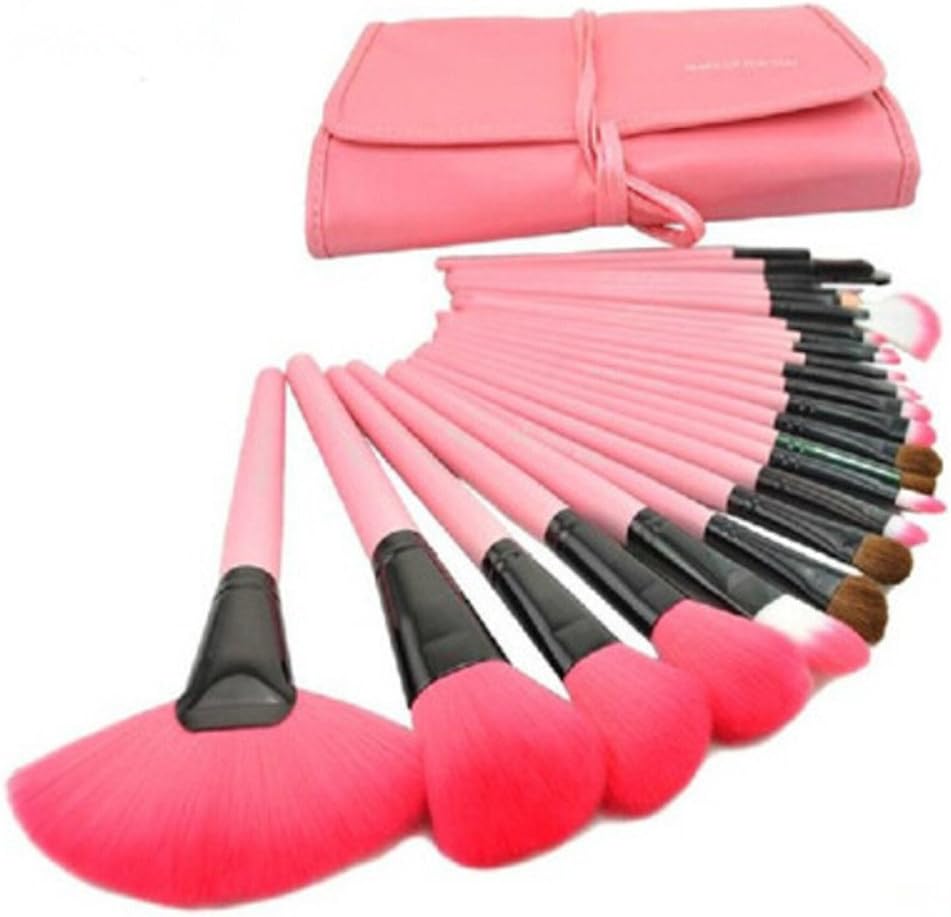 Sweet Lemon 24 PCS Cosmetic Makeup Brush Brushes Facial Brushes Kit Set with Leather Case (Pink)