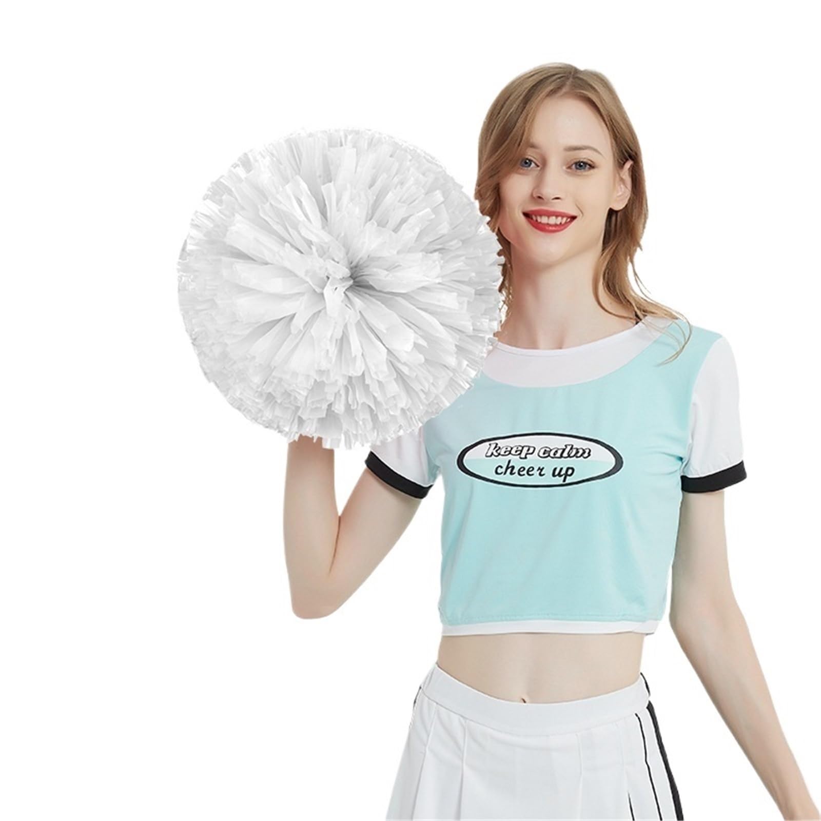 Pompom Cheerleading Team Hand Flower Sports Performance Dance Props Ball for Cheerleaders(White)