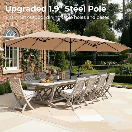 SUPERJARE 15FT Outdoor Patio Umbrella with Base Included, Double Sided Pool Umbrellas with Fade Resistant Canopy, Extra-Large Table Umbrella for Deck, Market, Backyard, Beige - Image 4