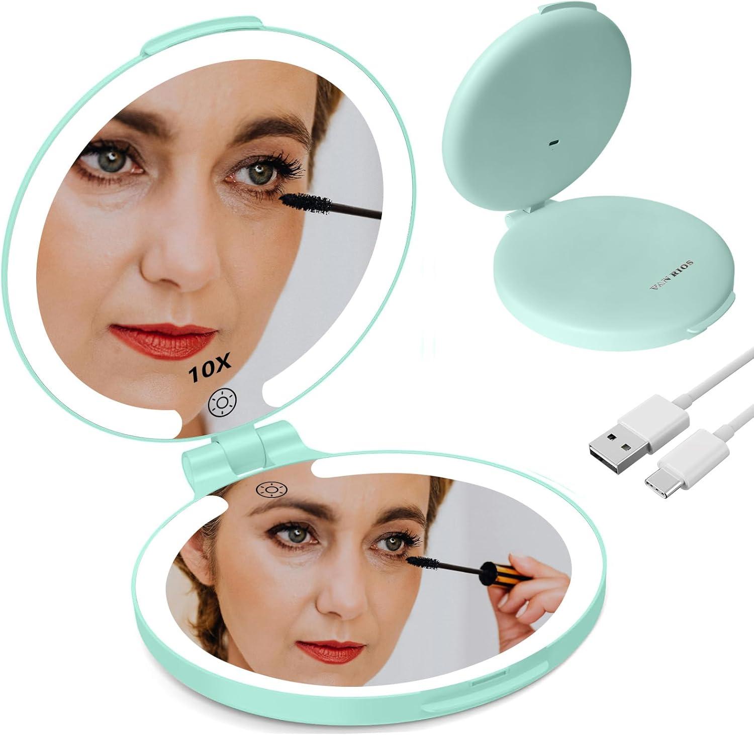VANRIOS Rechargeable Folding 10x Magnification Double Sided Makeup Mirror with