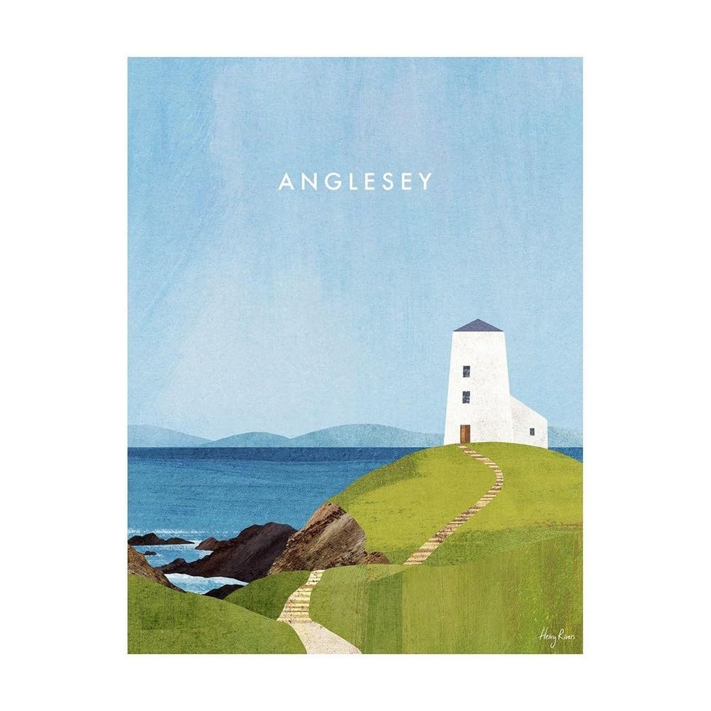 Henry Rivers Blue/Green Anglesey Twr Mawr Lighthouse Paper Print - 40Cm X 30Cm