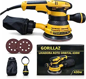 Lixadeira Roto Orbital Elétrica SW2 430W 220V com Empunhadura Modelo SW-2 Elétrico com Fio Inclui Coletor de Pó Carvão e Lixa Amarelo Gorillaz
