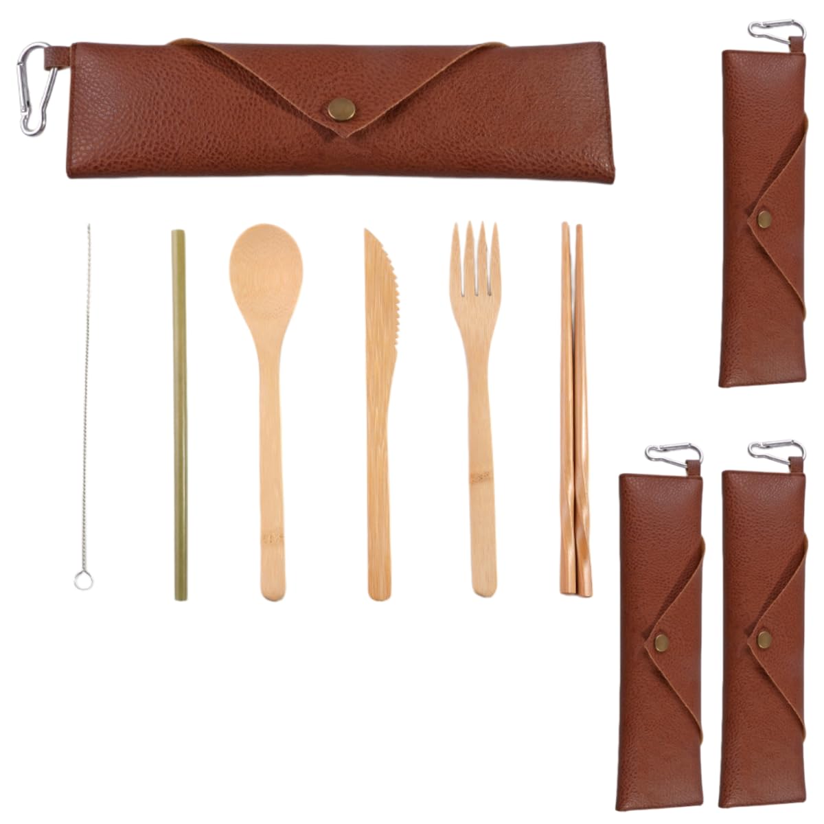 Cucchiai E Forchette Di Legno Set Portatile Di Coltello Bacchette Cannuccia Forchetta E Cucchiaio In Bambù Per Esterni Marrone 4 Set