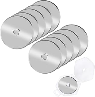 10 Pcs Blades 45mm for Rotary Cutter, Rotary Cutter Replacement Blades Includes Plastic Blade Storage Case, Endurance Blade Tool Steel Rotary Blades for Quilting Fabric, Paper, Leather
