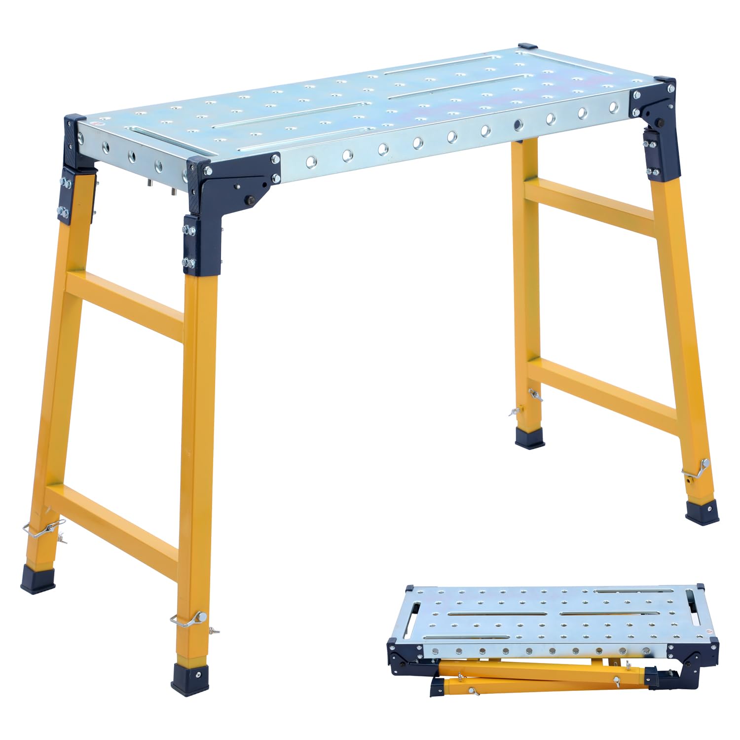 TOPWAY Plataforma de Trabajo Ajustable Plegable, Capacidad de Carga de 500 kg, Andamio Plegable para Banco de Trabajo para Trabajos en Interiores y Exteriores, 90 x 36 x 120,5 cm