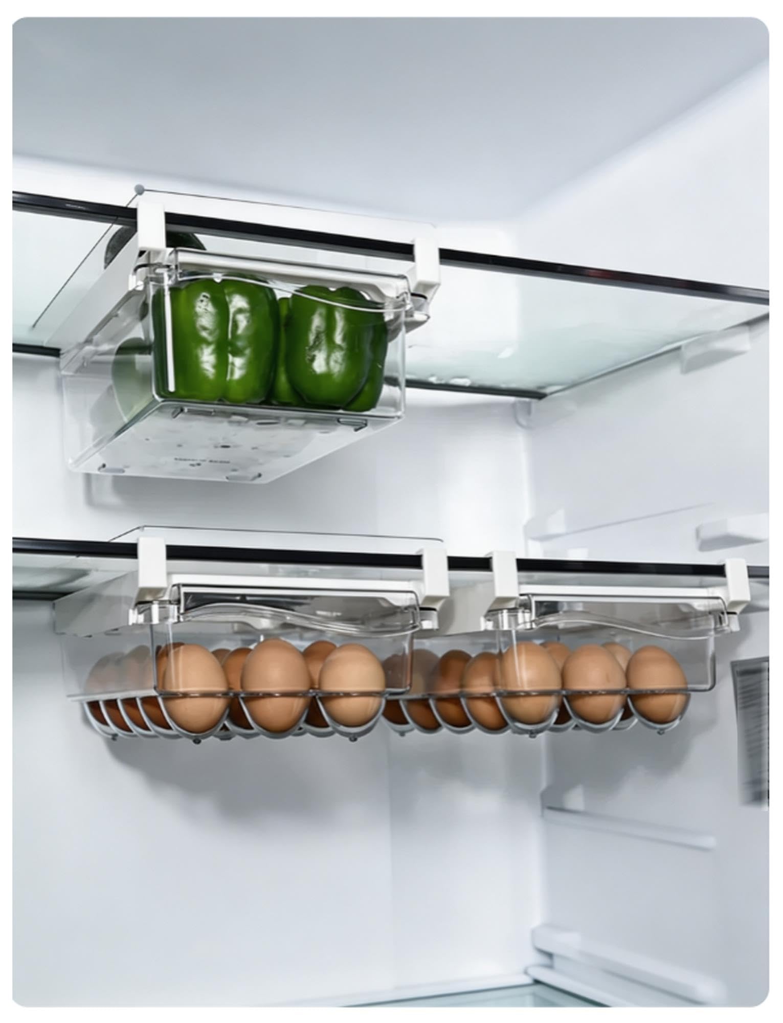 Organisateur frigo suspendu transparent, tiroir coulissant sous étagère
