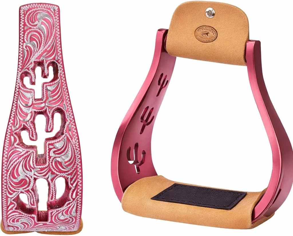 CHALLENGER Horse Western 5" Slanted Offset Angled Cactus Engraved Aluminum Show Stirrups 51243