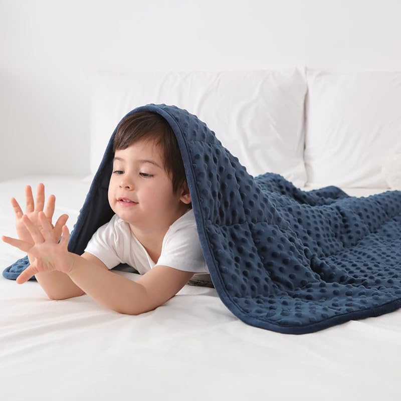 Kids Weighted Blanket Twin 5lbs (36"×48",Navy Blue) Breathable Soft Minky Weighted Throw Blanket for All Season,Heavy Blanket with Premium Glass Beads