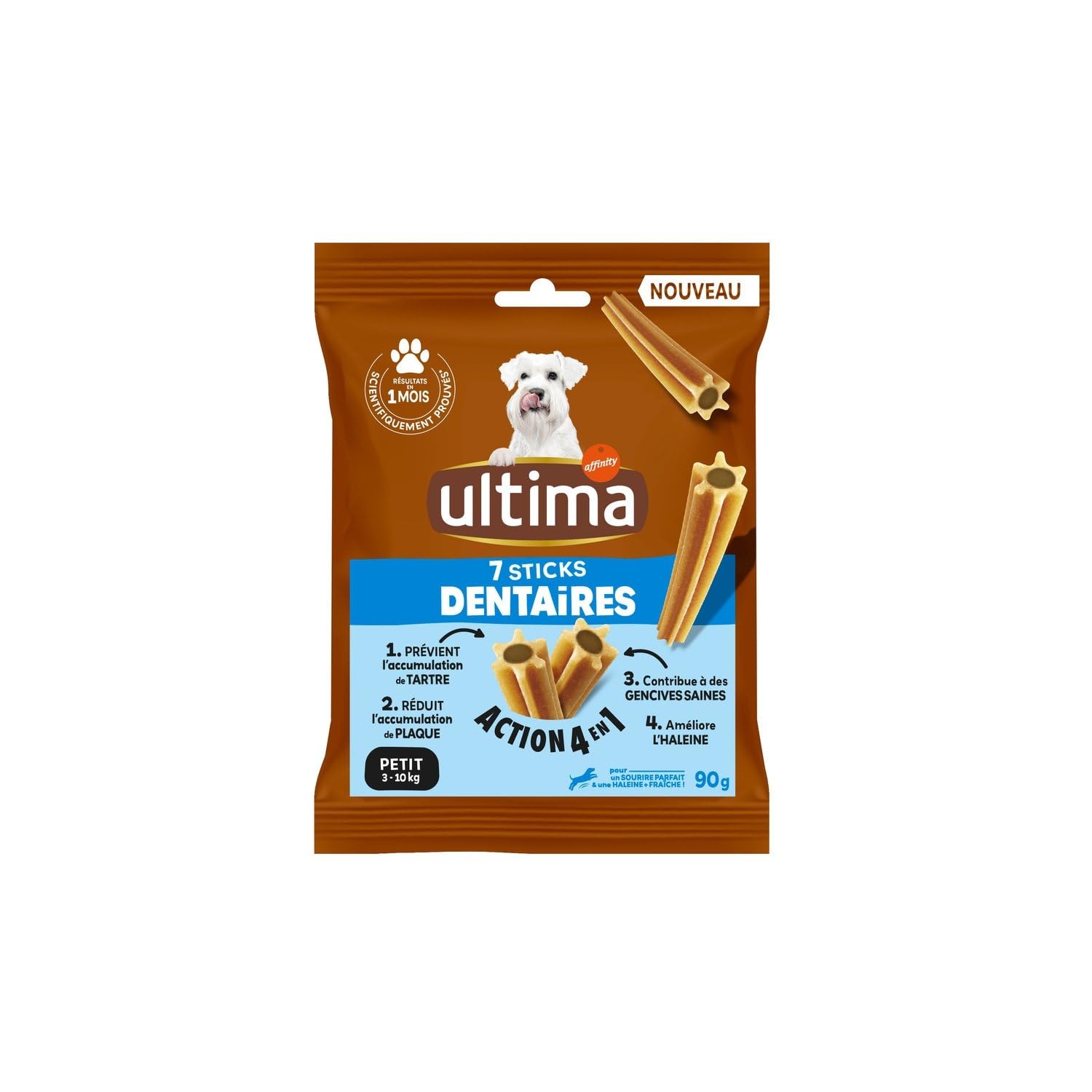 Ultima – Friandises Saines pour Chiens Petits <10kg, Hygiène Dentaire et Saveur Naturelle (90g) - Lot de 4 - Vendu par Lot