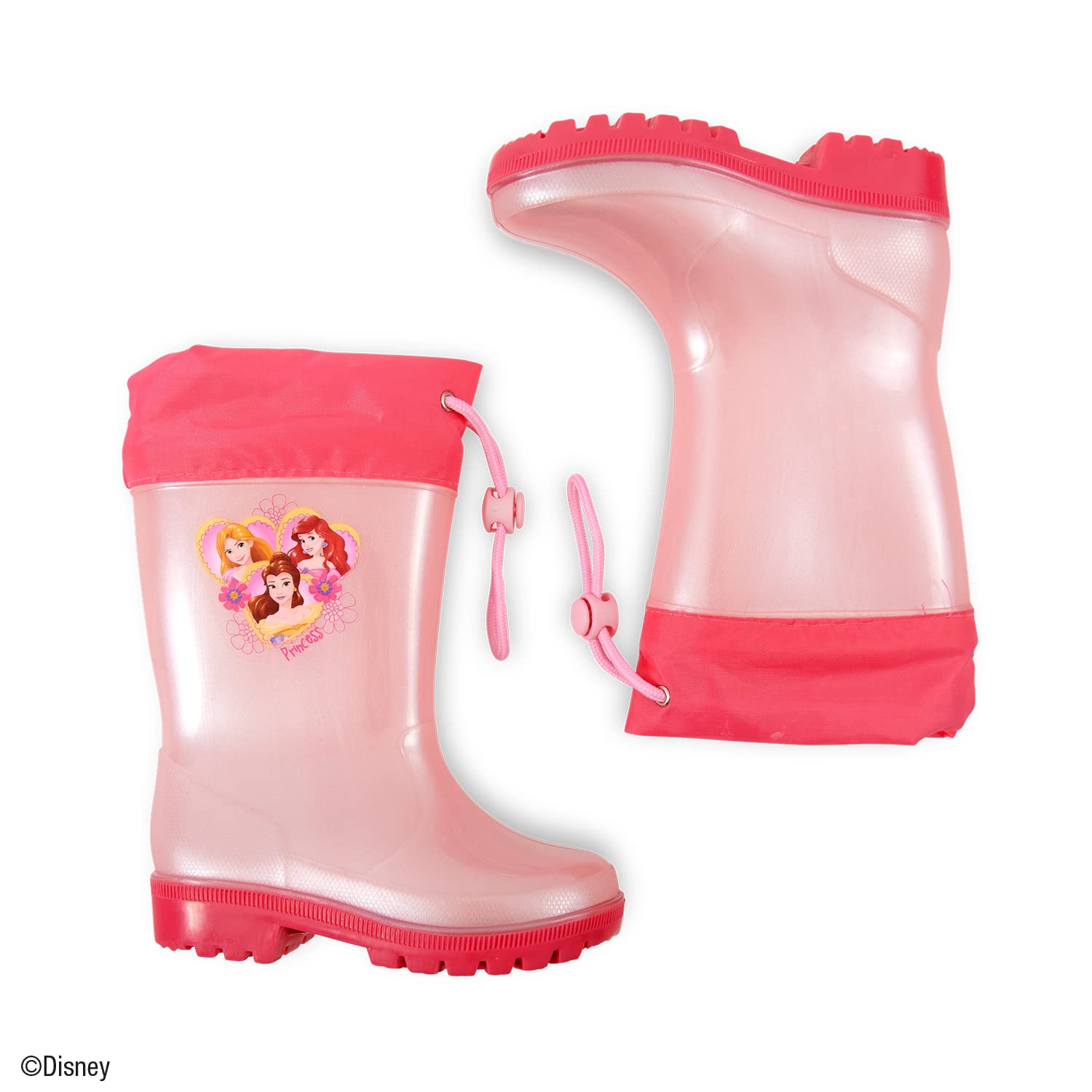 PERLETTI Botas de Agua Niñas Impermeables Princesas Disney - Zapatos de Lluvia Color Rosa Rapunzel Ariel Belle - Botines para Pequeñas Fucsia con Suela Antideslizante en PVC