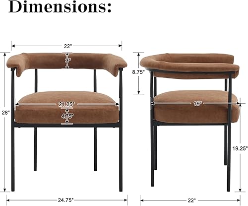 Miniatura 2 de LukeAlon Juego de 2 sillas de comedor de piel sintética, silla de cocina tapizada con respaldo abierto con patas de metal negro, respaldo curvado,