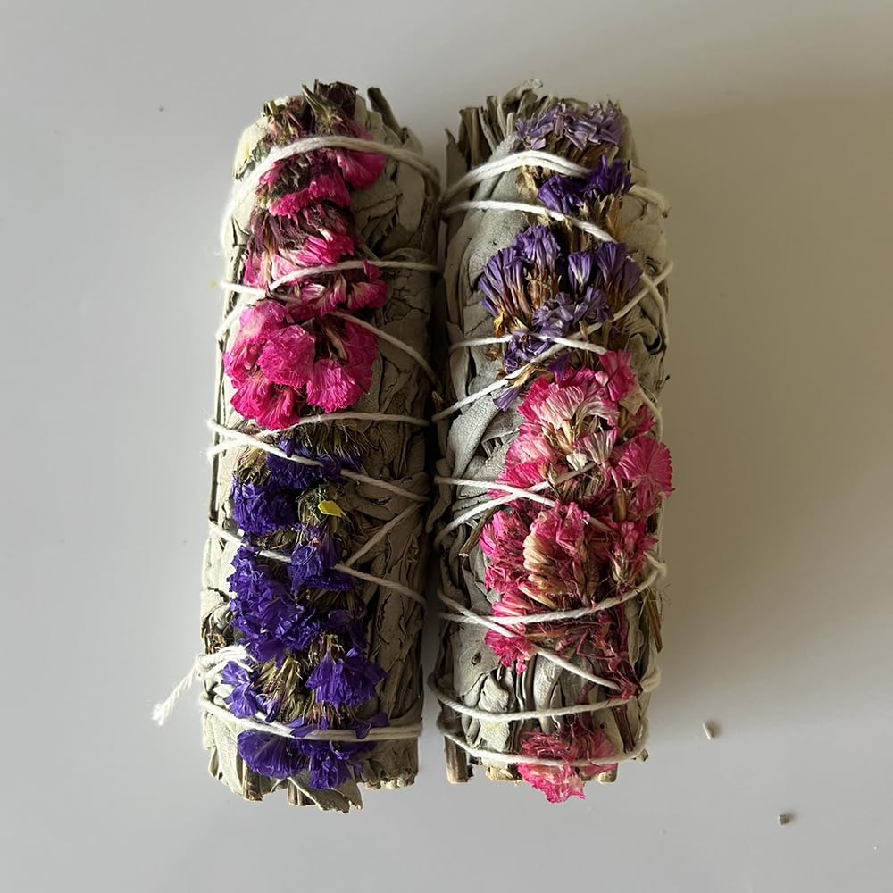 Smudge Stick, White Sage, Purple and Pink Sinuata 4", Pack of 2