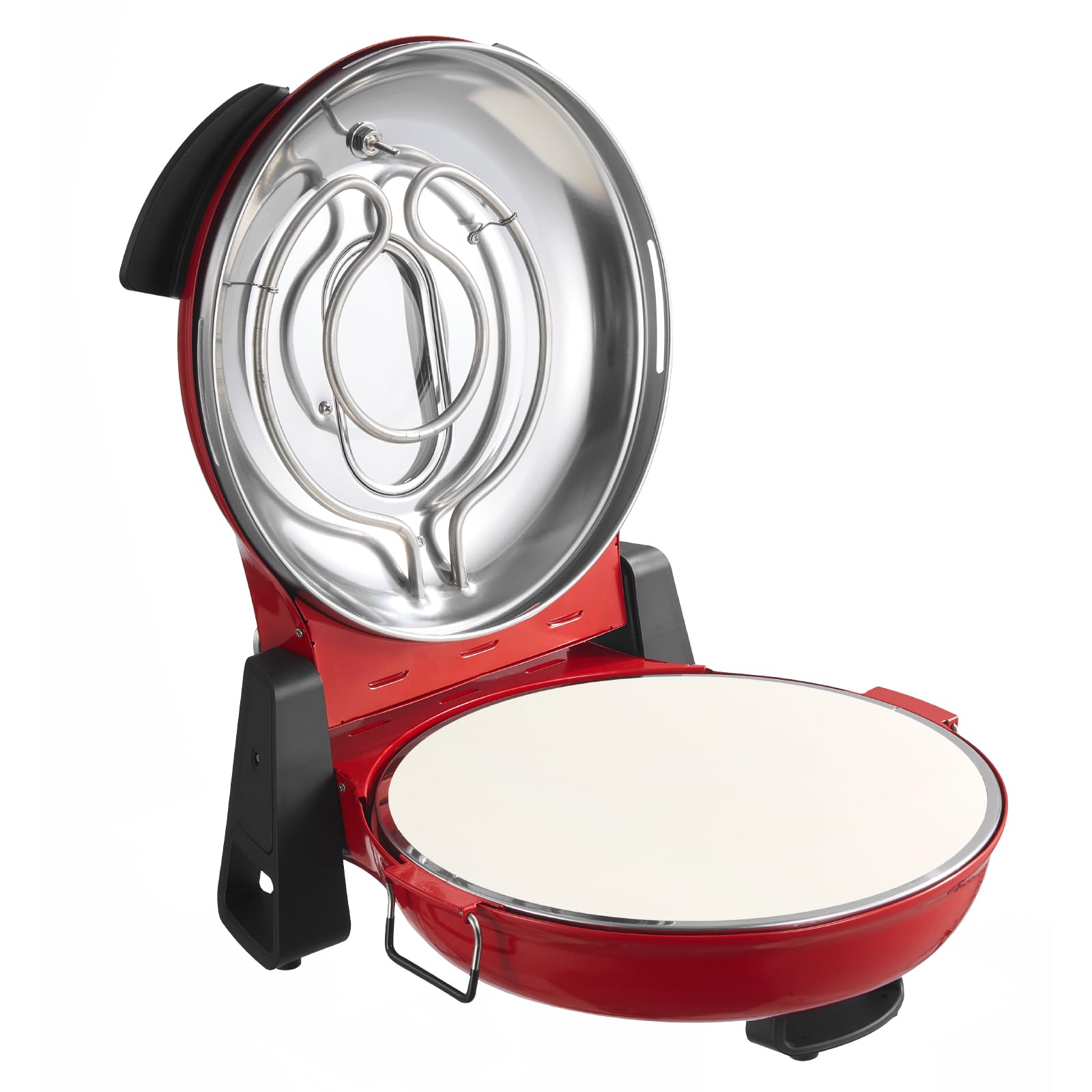 VEVOR Pizzaofen elektrischer Pizzamaker 1200 W Pizzakocher mit Cordieritstein, 5-stufige Temperaturregelung, Sichtfenster für präzises Kochen, erhitzt bis zu 420 °C, Backofen für Zuhause (rot)