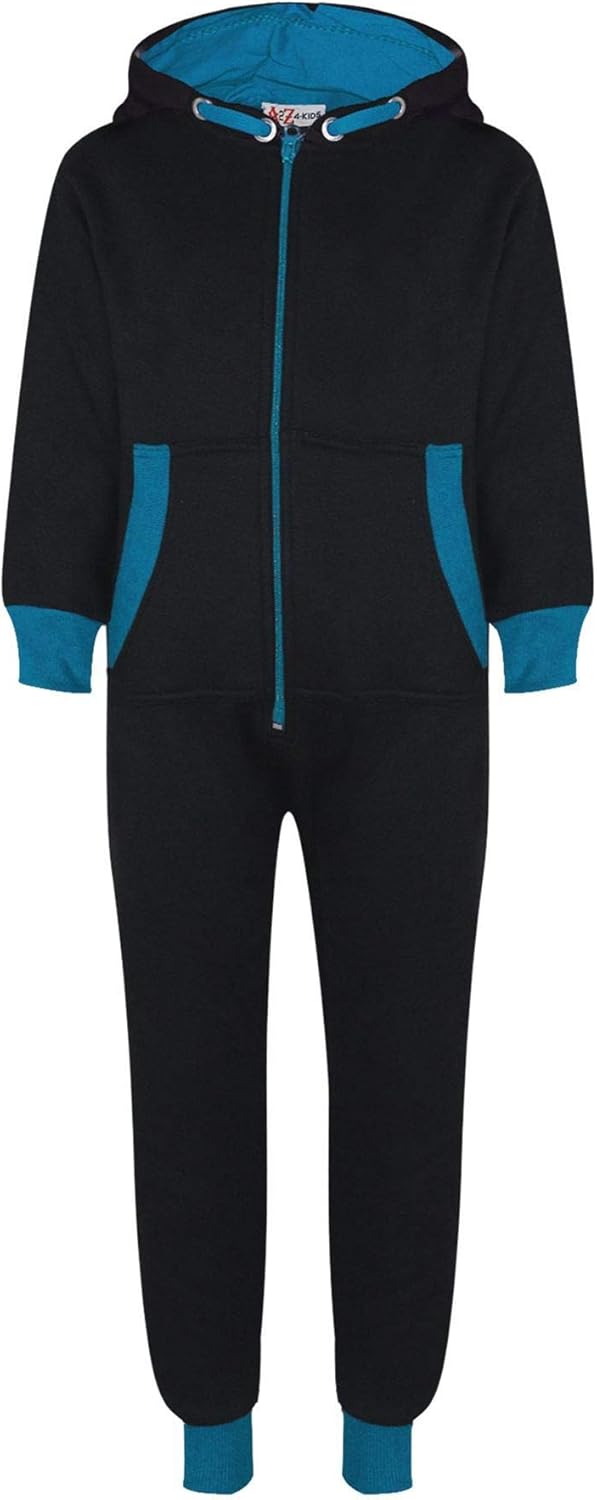 A2Z Kids Girls Boys Fleece Contrast Onesie One Piece All In One Jumpsuit 2-13 Yr