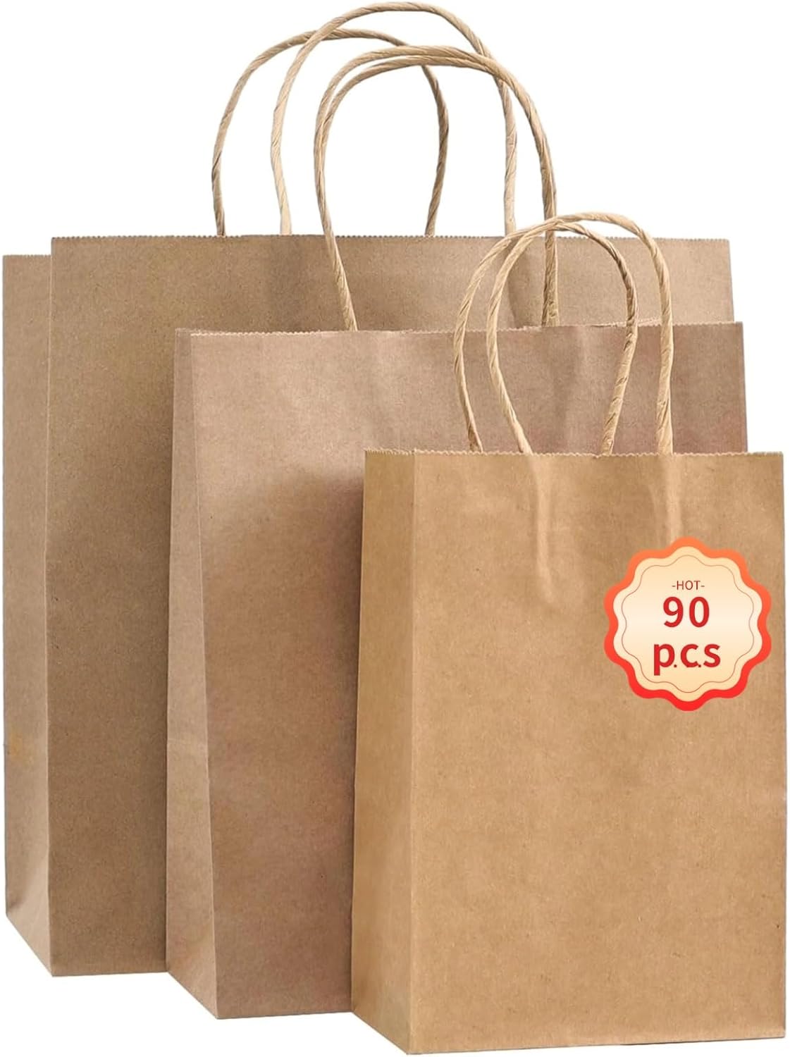 PAICUIKE 130pc Brown Paper Bags with Handles Bulk Brown Gift Bags - Assorted Sizes for Party, Retail & Business Use, Birthday,Weeding, Baby Shower