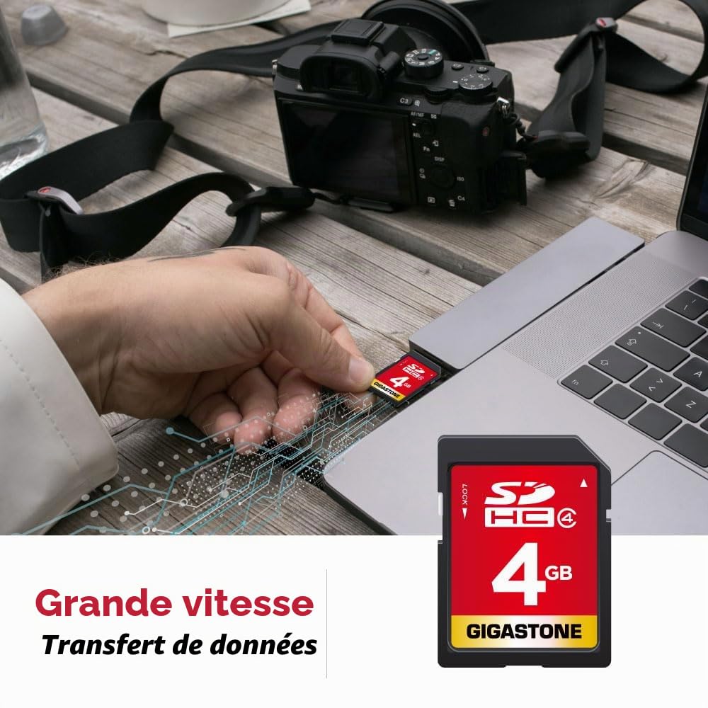 GIGASTONE Carte Mémoire SDHC 4Go Lot de 5 Cartes, Prime Série, Haute Vitesse, Compatible avec Photos, vidéos, Musique, des fichiers vocaux, Caméscope, Caméra, PC, Classe 4, avec 5 Mini étuis