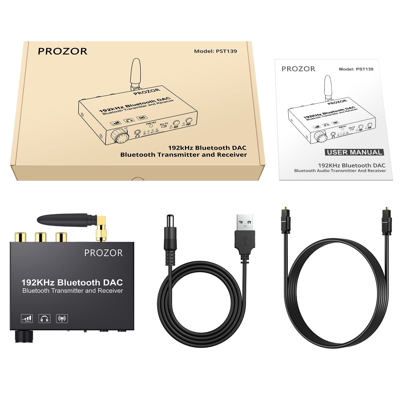 PROZOR 192 KHz DAC Convertisseur Audio Récepteur émetteur Bluetooth 5.0 Adaptateur Audio sans fil aptX HD aptx à faible latence SPDIF Optique coaxial Toslink vers analogique stéréo Audio L/R 3,5 mm
