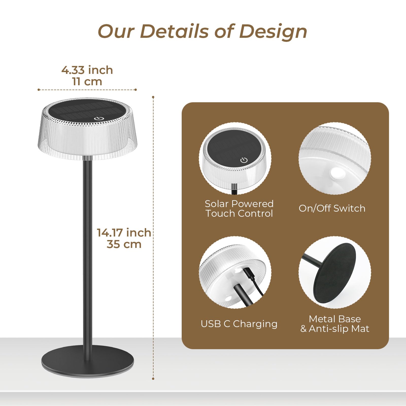 Lacasa Lamparas de Mesita de Noche sin Cable, 2 Pack Regulable Táctil Lampara de Mesa Solar, 3000-6000K IP67 Impermeable 4000mAh LED Lampara Mesa Salon Recargable Portatil para Interior y Exterior