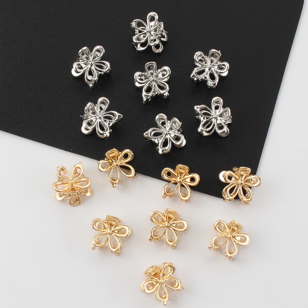 12 Pcs Small Flower Hair Claw Clips Mini Metal Hair Claws Clamps Cute Floral Hair Barrettes Hollow Flower Hair Clips Grips Fine Hair Jaw Clips Non Slip Hair Claw Clips for Women Girls Silver - Image 3