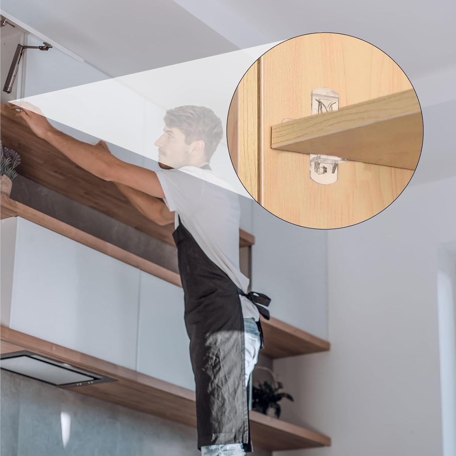 24Pcs Plastic Shelf Support Pegs 5mm Kitchen Cabinet Shelf Clips 3/4” Clear Shelfs Holder Peg Brackets Cupboard Holders Hooks Clips for 3/4" Thick Board, 4.9-5mm Peg Hole