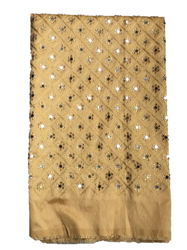 Genericwomen blouse piece (unstitched) Heavy Embroidery Mirror and Stone Work 1Mtr Gold