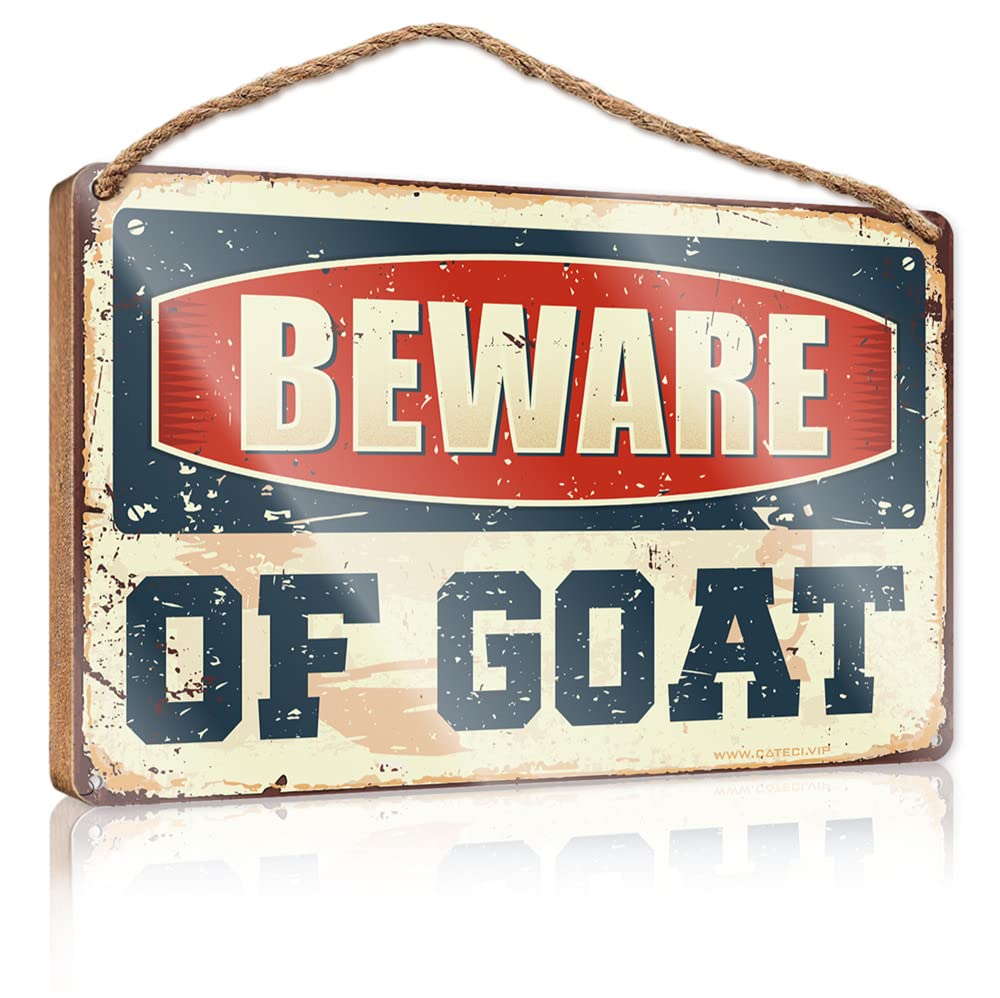 YYHLEH Front Sign Beware Of Goat Wooden Sign(15X28CM)
