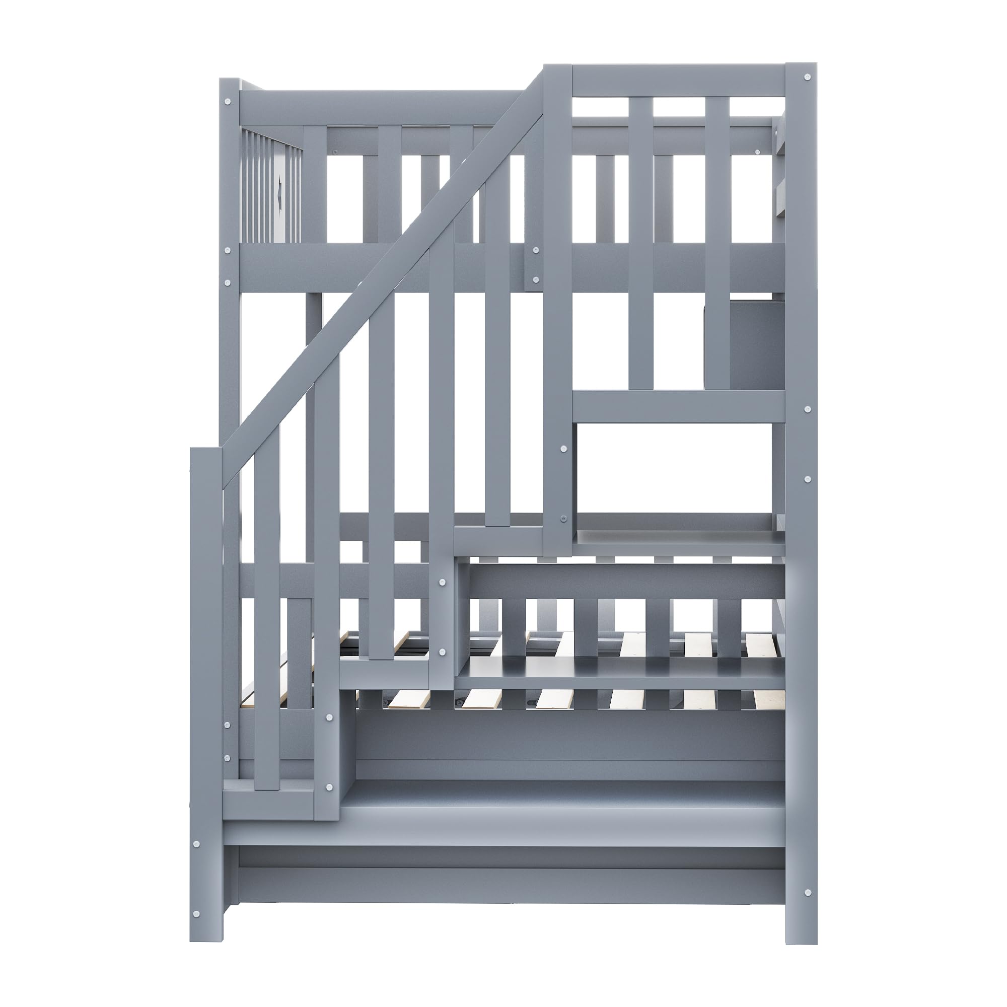 90 x 200 cm, Letto in Legno Naturale, Soppalco con Sottoletto Idraulico, Scala di Stoccaggio, Scaffali, Letto per Ragazzi (Grigio Type2)