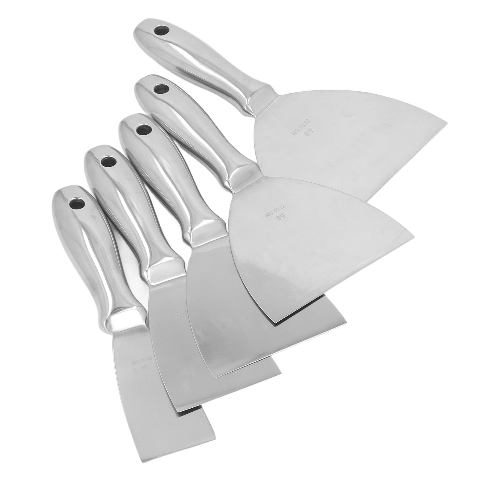 Jeffergarden Juego de Raspadores de Masilla de Acero Inoxidable, 5 Unidades, 2 Pulgadas, 3 Pulgadas, 4, 5, 6, para Reparación de Paneles de Yeso, Eliminación de Lechada, Papel Tapiz, Raspado,