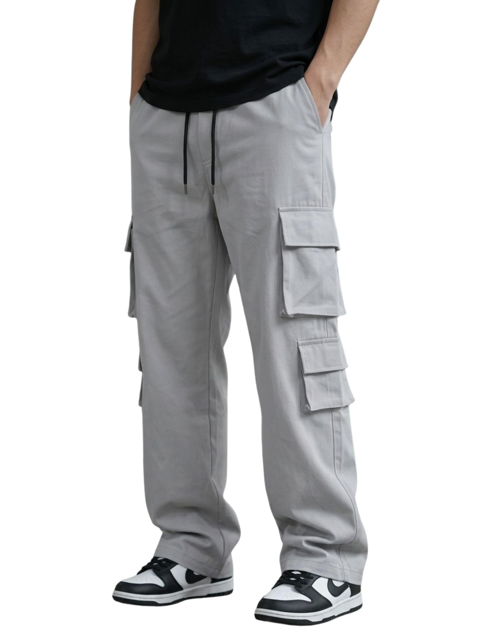 Men’s Cargo Pants-100% Premium Cotton Regular Fit Straight Leg Lightweight Breathable Multi-Pocket Drawstring Casual Utility Trousers-image-13