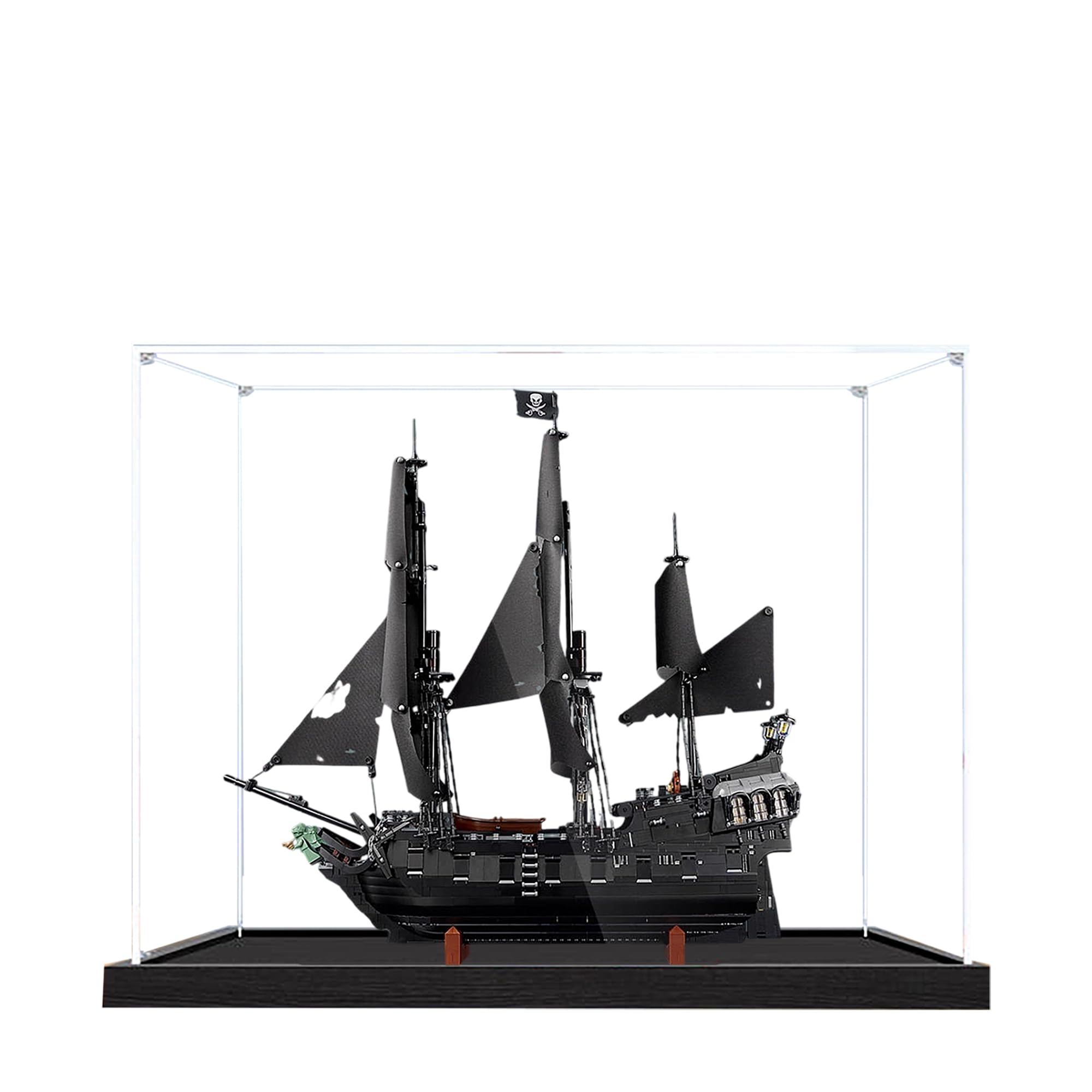 Acrylic Display Case for Lego 10365 Black Pearl Pirate Ship Model, 3mm Dustproof Display Box, Display Case Compatible with Lego 10365 (Model Not Included) (Transparent 3MM Black Base)