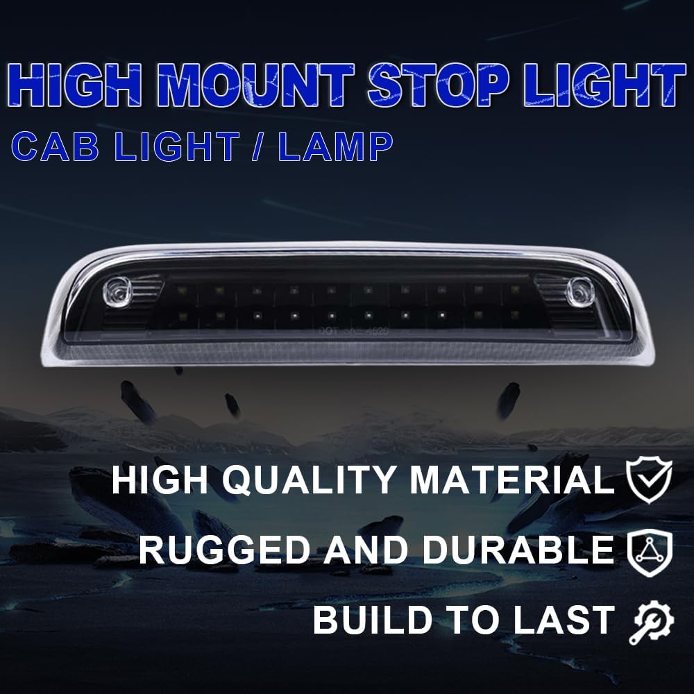 PIT66 LED 3rd Brake Light, Compatible with 14-18 Chevy Silverado 1500/15-18 Chevy Silverado 2500HD 3500HD/Compatible with 14-18 GMC Sierra 1500/15-18 GMC Sierra 2500HD 3500HD/Clear Lens Black Housing