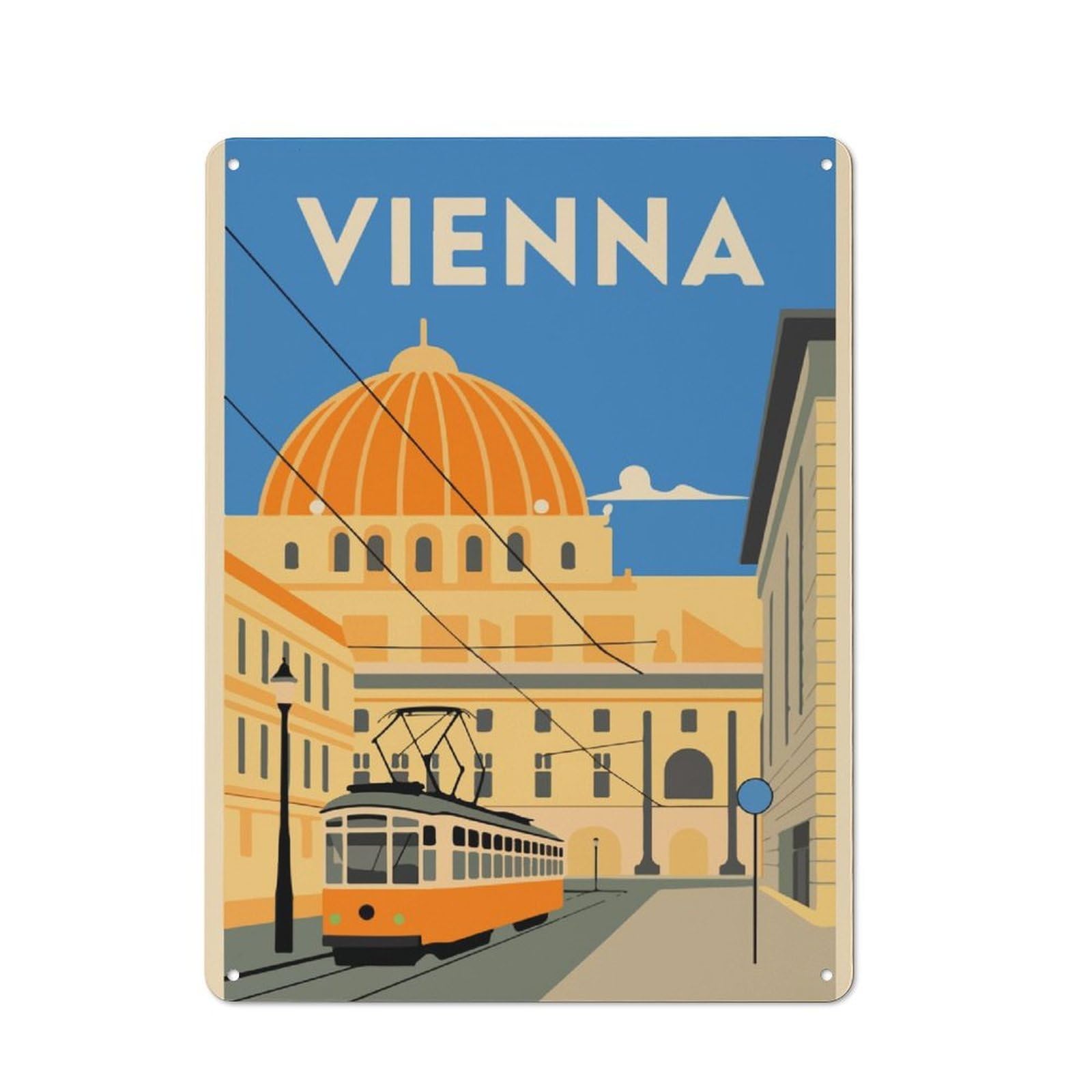 40x30cm Rustic Metal Plaque with Vienna Cityscape for Café Or Restaurant, for Themed Interiors in Cafés And Restaurants