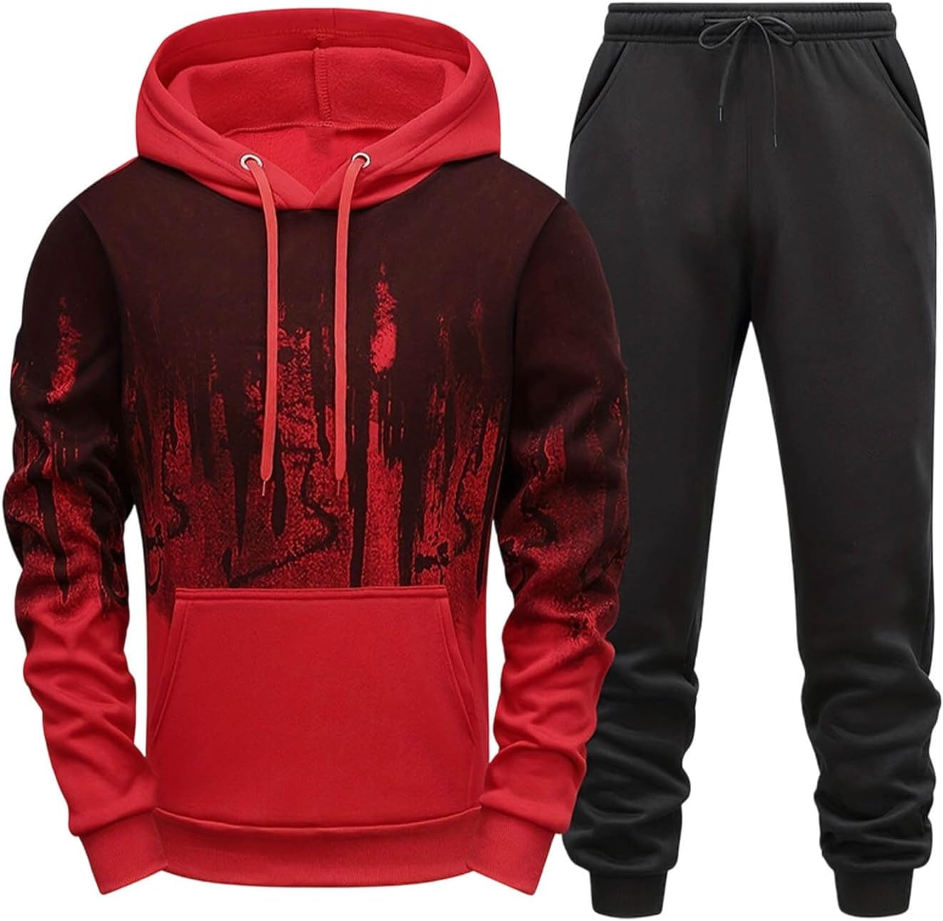Men's Ombre Graphic Hoodie Set Tie Dye Pullover Jogger Tracksuit