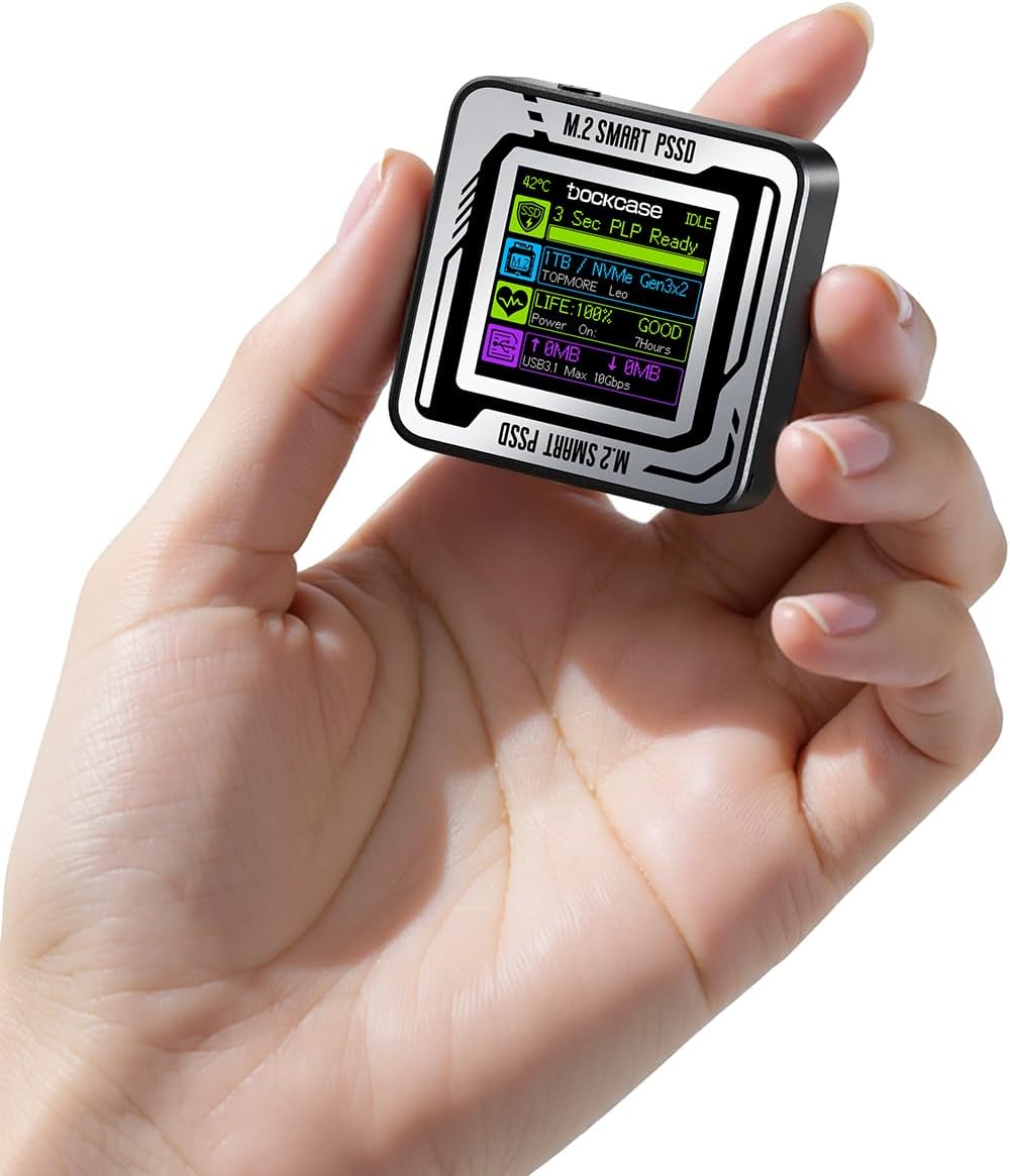 DOCKCASE Pocket M.2 2230 NVMe SSD Enclosure,Support 3s PLP Prevents Write Data Loss,USB 3.2 Gen 2 Type-C (10 Gbps), fits NVMe PCIe, Exclusive to Size 2230,Support M-Key B+M Key UASP (Black)